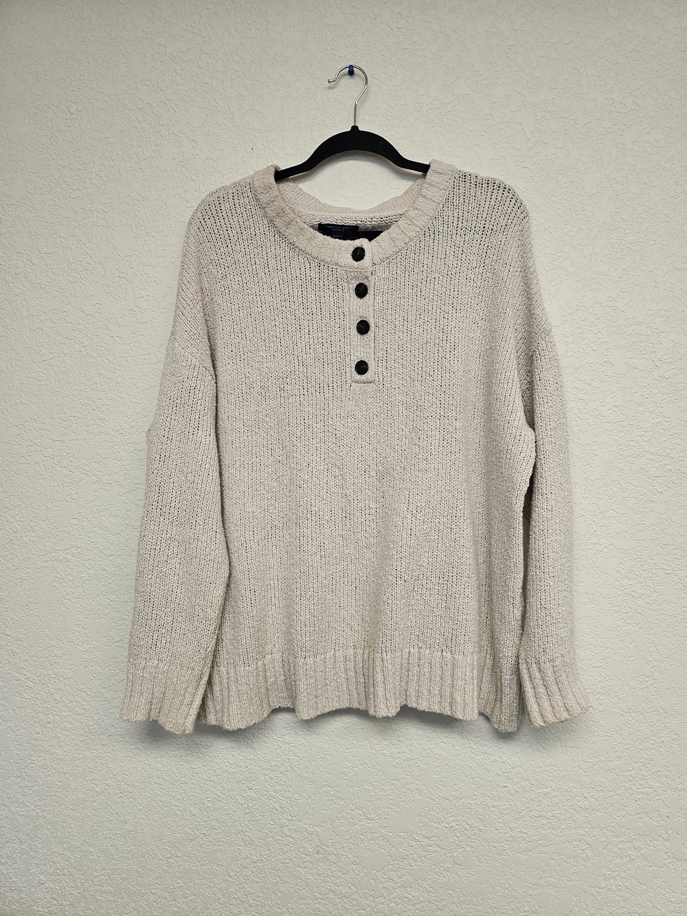 American Eagle Neutral Button-Front Knit Sweater - Women